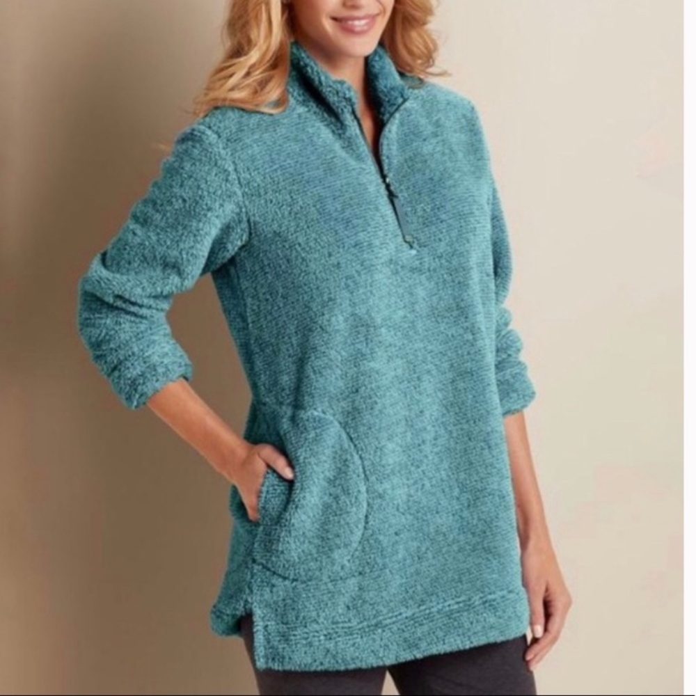 Soft Surroundings Luxe Faux Sherpa Pullover/Jacket Teal Style #2AT51 Size S